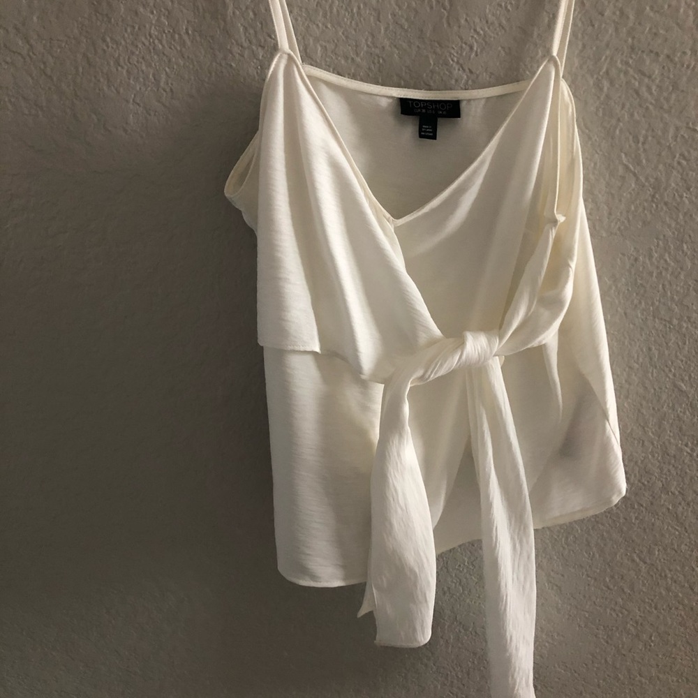 TopShop tie ivory tank, size 6.